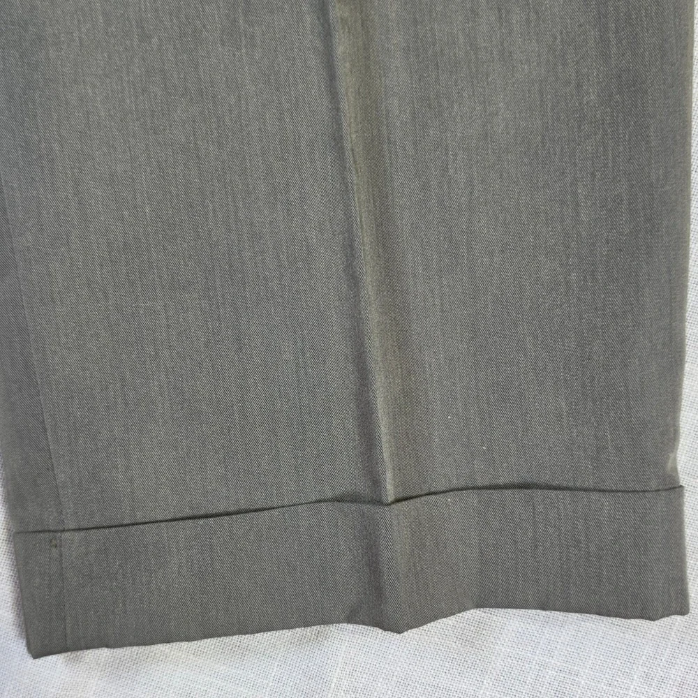 Haggar Black Label Mens Pleated Dress Pants Olive Gray Cuffed Trousers 37x26.5